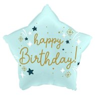 Фольгированный шар звезда "Happy Birthday" нежно-голубой 18" Китай