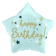 Фольгована кулька зірка "Happy Birthday" ніжно-блакитний 18" Китай