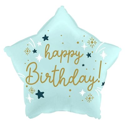 Фольгована кулька зірка "Happy Birthday" ніжно-блакитний 18" Китай