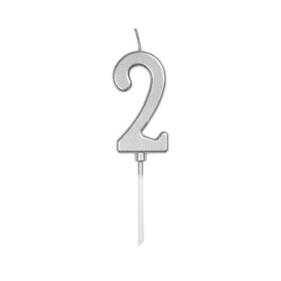 Свеча-цифра мини "2" на палочке серебро 4 см