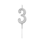 Свеча-цифра мини "3" на палочке серебро 4 см Свеча-цифра мини "3" на палочке серебро 4 см