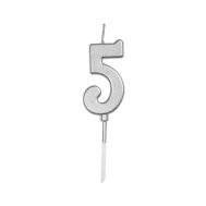 Свеча-цифра мини "5" на палочке серебро 4 см Свеча-цифра мини "5" на палочке серебро 4 см