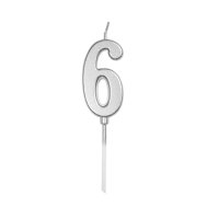 Свеча-цифра мини "6" на палочке серебро 4 см Свеча-цифра мини "6" на палочке серебро 4 см