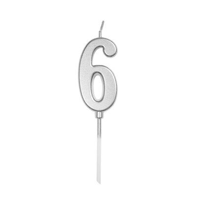 Свеча-цифра мини "6" на палочке серебро 4 см