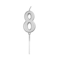 Свеча-цифра мини "8" на палочке серебро 4 см Свеча-цифра мини "8" на палочке серебро 4 см