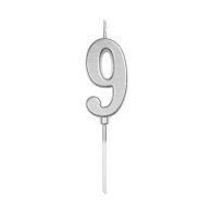 Свеча-цифра мини "9" на палочке серебро 4 см
