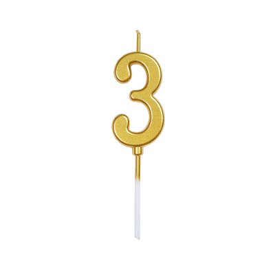 Свеча-цифра мини "3" на палочке золото 4 см