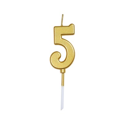 Свеча-цифра мини "5" на палочке золото 4 см