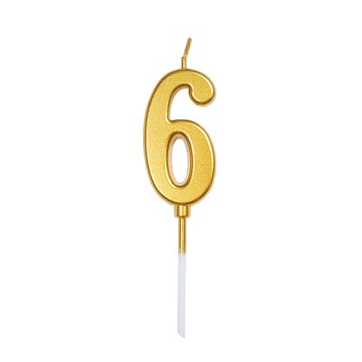 Свеча-цифра мини "6" на палочке золото 4 см