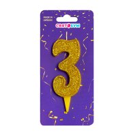 Свеча-цифра "3" золото блеск