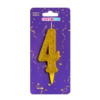 Свеча-цифра "4" золото блеск