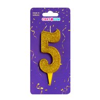 Свеча-цифра "5" золото блеск