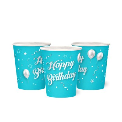 Набор стаканчиков "Happy Birthday" шарики на голубом 10 шт