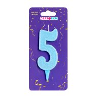 Свеча-цифра "5" голубая блеск Свеча-цифра "5" голубая блеск
