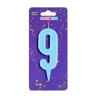 Свеча-цифра "9" голубая блеск Свеча-цифра "9" голубая блеск