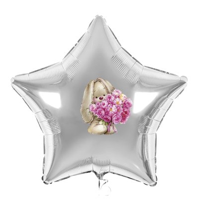 Наклейка для фольгованих кульок 18" "Зайчик з букетом" 12х11 см 