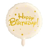 Фольгированный круглый шар "Happy Birthday" кремовый 18" Китай