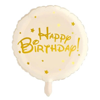 Фольгированный круглый шар "Happy Birthday" кремовый 18" Китай
