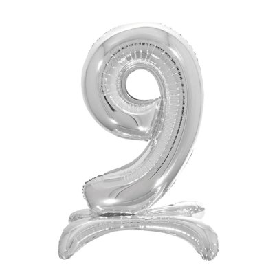 Фольгированный шар цифра  на подставке "9" серебро 32" Pelican 