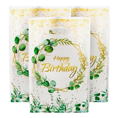Пакеты подарочные полиэтиленовые "Happy Birthday" эвкалипт 25х16 см 10 шт