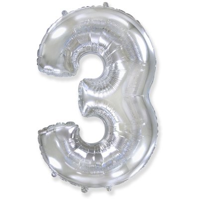 Фольгована кулька цифра "3" срібло 40" FlexMetal 