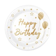 Набор тарелок "Happy Birthday" шарики и звездочки на белом 10 шт