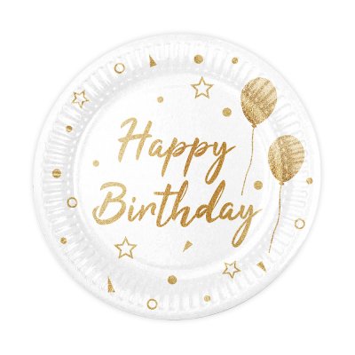 Набор тарелок "Happy Birthday" шарики и звездочки на белом 10 шт