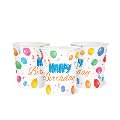 Набор стаканчиков "Happy Birthday" шарики на белом 10 шт