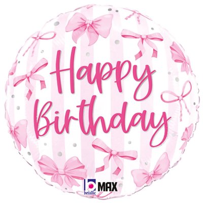 Фольгированный круглый шар "Happy Birthday" бантики 18" Grabo