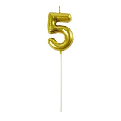 Свеча-цифра "5" на палочке золото 6,5 см