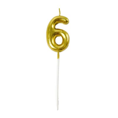 Свічка-цифра "6" на паличці золото 6,5 см