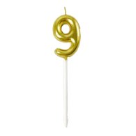 Свеча-цифра "9" на палочке золото 6,5 см