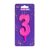 Свеча-цифра "3" розовая блеск