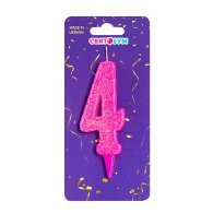 Свічка-цифра "4" рожева блиск