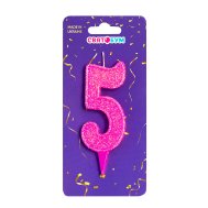 Свеча-цифра "5" розовая блеск Свеча-цифра "5" розовая блеск