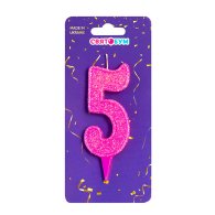 Свеча-цифра "5" розовая блеск