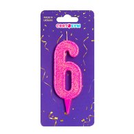 Свеча-цифра "6" розовая блеск