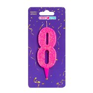 Свеча-цифра "8" розовая блеск Свеча-цифра "8" розовая блеск