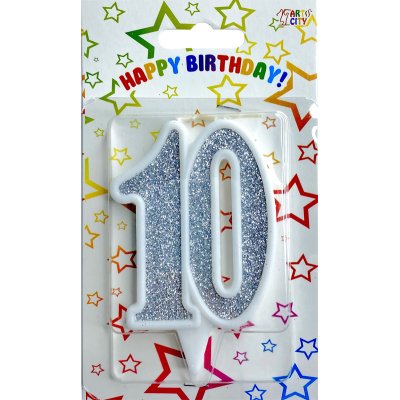 Свеча-цифра юбилейная "10" серебро
