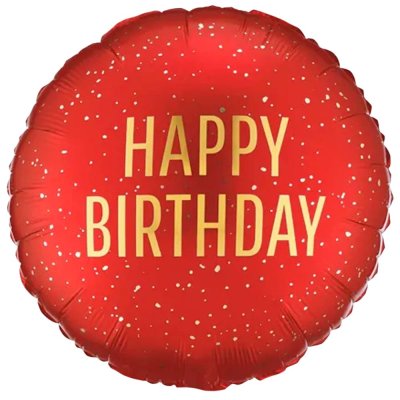 Фольгированный круглый шар "Happy Birthday" золотые брызги на красном 18" Partydeco Фольгированный круглый шар "Happy Birthday" золотые брызги на красном 18" Partydeco