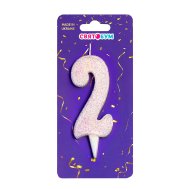 Свеча-цифра "2" белая блеск Свеча-цифра "2" белая блеск