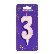 Свеча-цифра "3" белая блеск Свеча-цифра "3" белая блеск