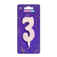 Свеча-цифра "3" белая блеск