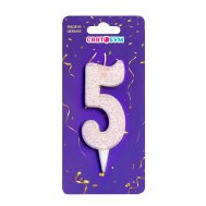 Свеча-цифра "5" белая блеск Свеча-цифра "5" белая блеск