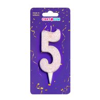 Свеча-цифра "5" белая блеск