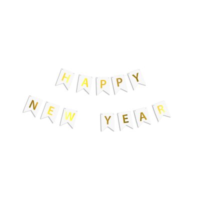 Гирлянда бумажная "Happy New Year" золото на белом 