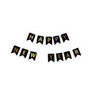 Гірлянда паперова "Happy New Year" золото на чорному Гірлянда паперова "Happy New Year" золото на чорному