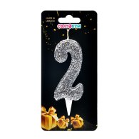 Свеча-цифра "2" серебро магическое