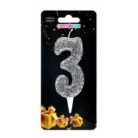Свеча-цифра "3" серебро магическое