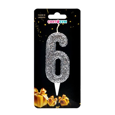 Свеча-цифра "6" серебро магическое